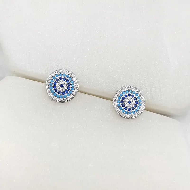 SS Mati Eye Stud Earrings with Turquoise