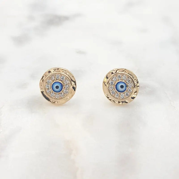 Mati Eye with CZ Pave Halo YGP Stud Earrings
