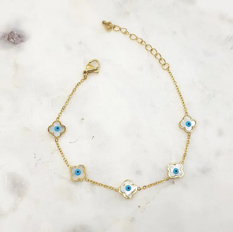 S/Steel Mati Evil Eye Clover Bracelet