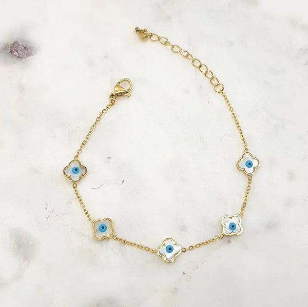 S/Steel Mati Evil Eye Clover Bracelet