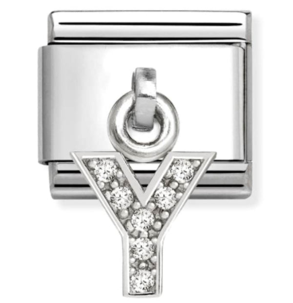 Silver - Letter Y with CZ Dangle Charm