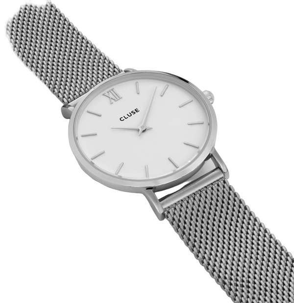 Minuit: Silver/White Mesh Watch