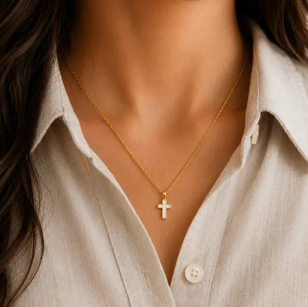 Petite S/Steel Mother of Pearl Cross Pendant (SMALL)