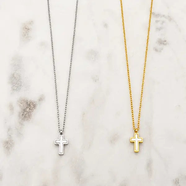 Petite S/Steel Mother of Pearl Cross Pendant (SMALL)