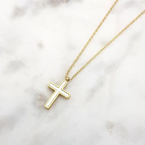 S/Steel Mother of Pearl Cross Pendant (MEDIUM)