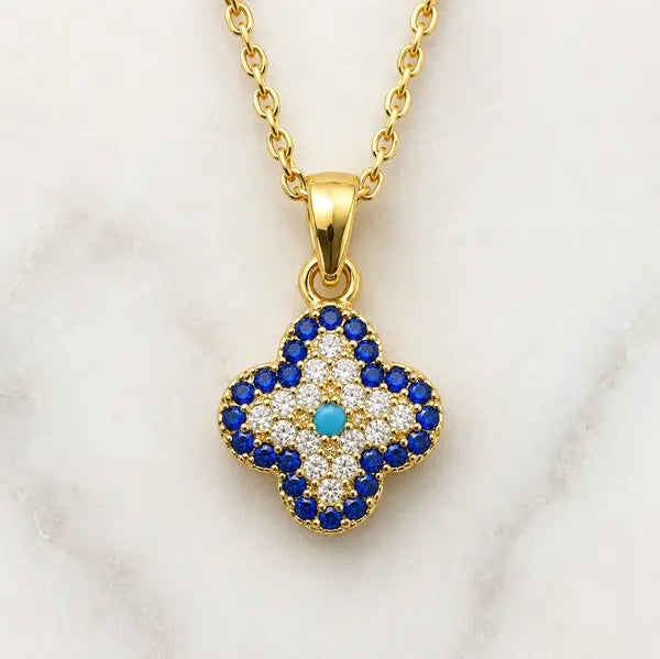 Mati Eye Clover CZ Pendant Necklace