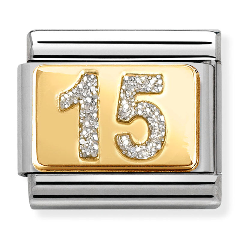 Birthday - 15th with Silver Glitter Gold Charm