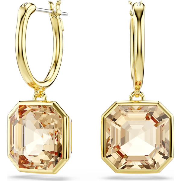 Millenia drop earrings, Square cut, Caramel, Gold-tone plated