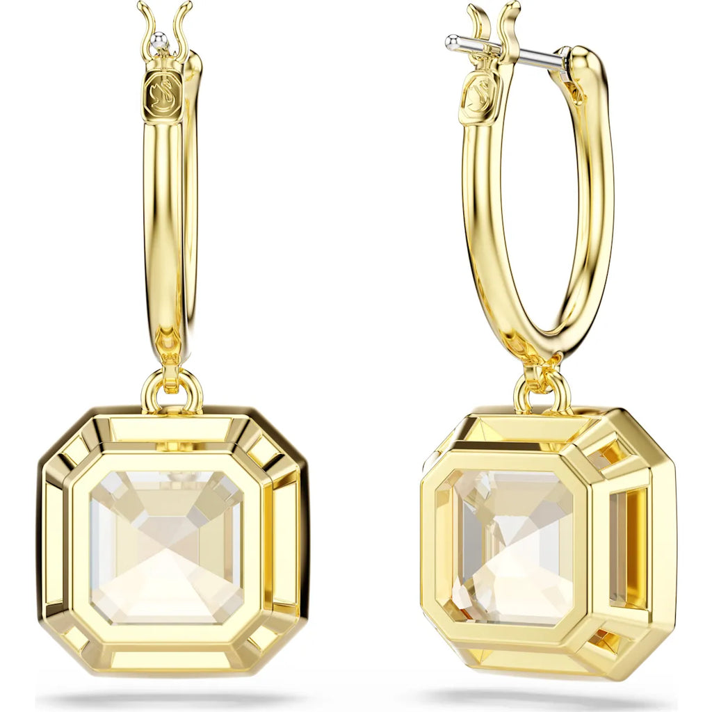 Millenia drop earrings, Square cut, Caramel, Gold-tone plated