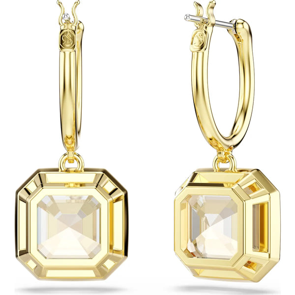 Millenia drop earrings, Square cut, Caramel, Gold-tone plated