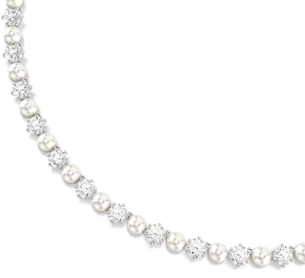 Matrix Crystal Pearl & Round Cut Silver Tennis Necklace