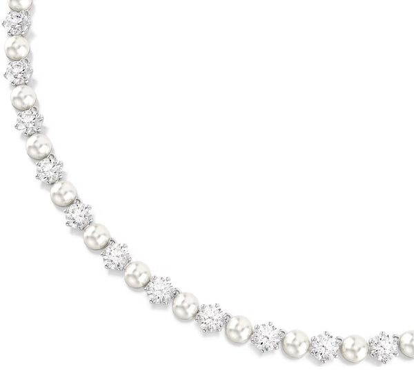 Matrix Crystal Pearl & Round Cut Silver Tennis Necklace