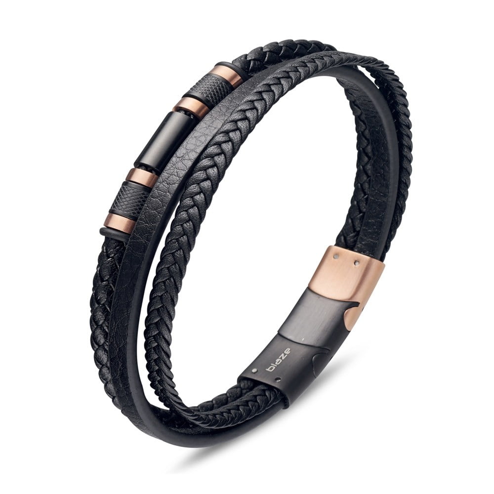 Blaze S/Steel Multi Strand Leather Bangle with Steel Details