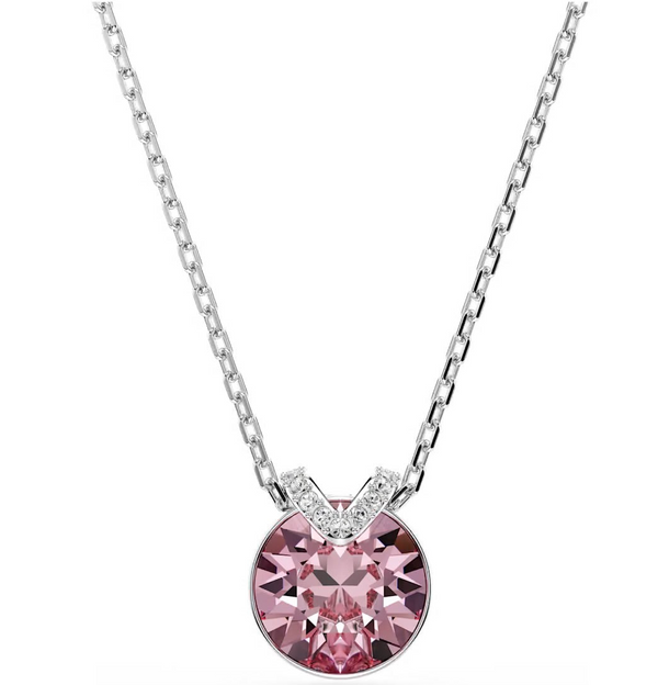 Bella: Pink Round Cut Silver V Necklace & Earring