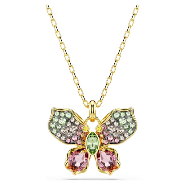Idyllia Multicoloured Mixed Cuts Pave Butterfly Gold Necklace
