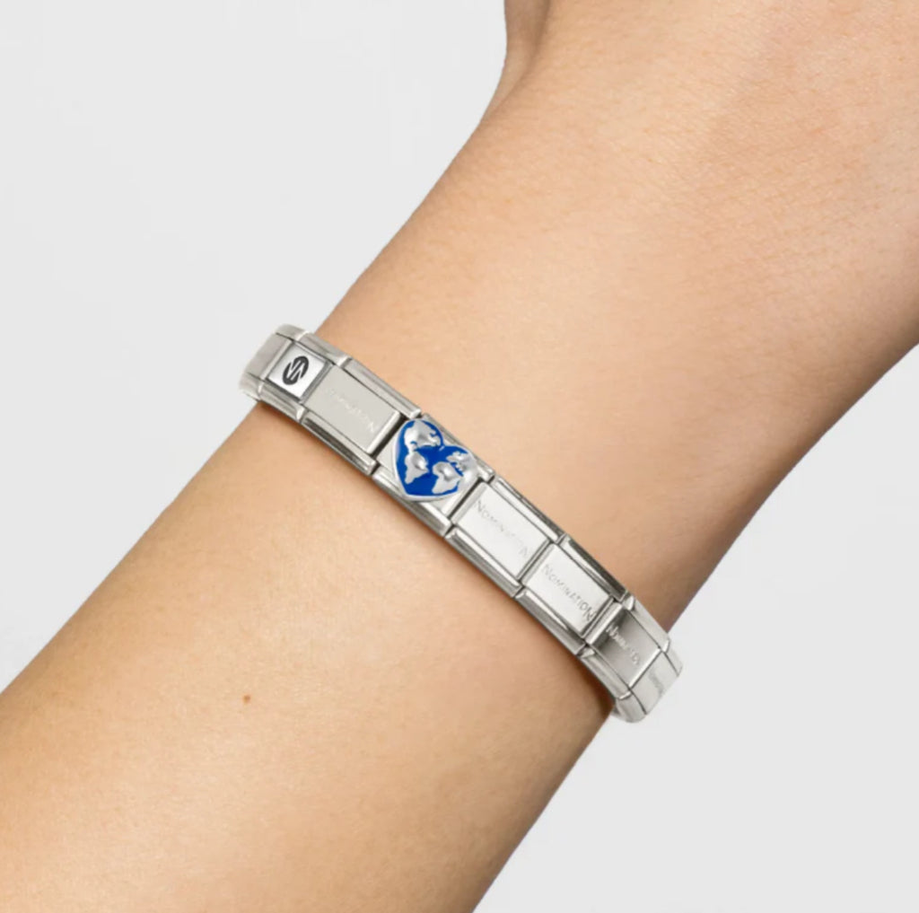 Symbol - World Map Heart with Blue Enamel Silver Charm
