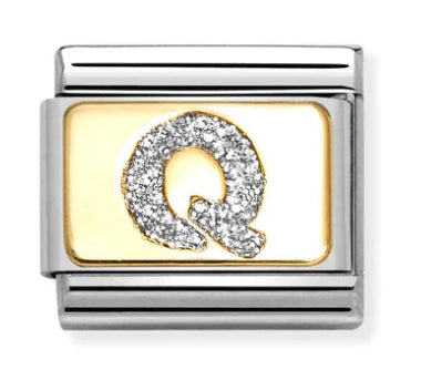 Glitter Letter Q Gold Charm