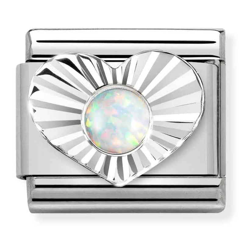 Gemstones - October Birthstone (White Opal) in Heart Silver Charm