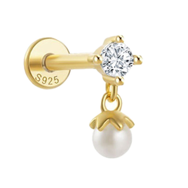 Flat Back Single Earring - CZ & Pearl Drop - 2 colours