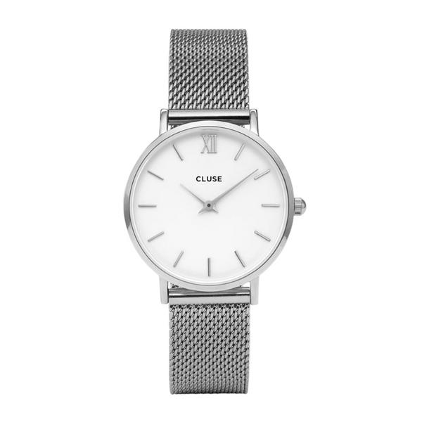 Minuit: Silver/White Mesh Watch