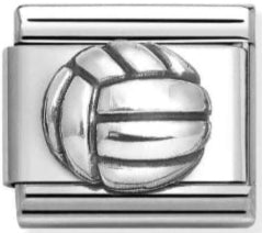 Raised Volleyball Oxidised Silver Charm