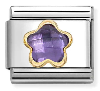 Nature - Purple CZ Flower Gold Charm