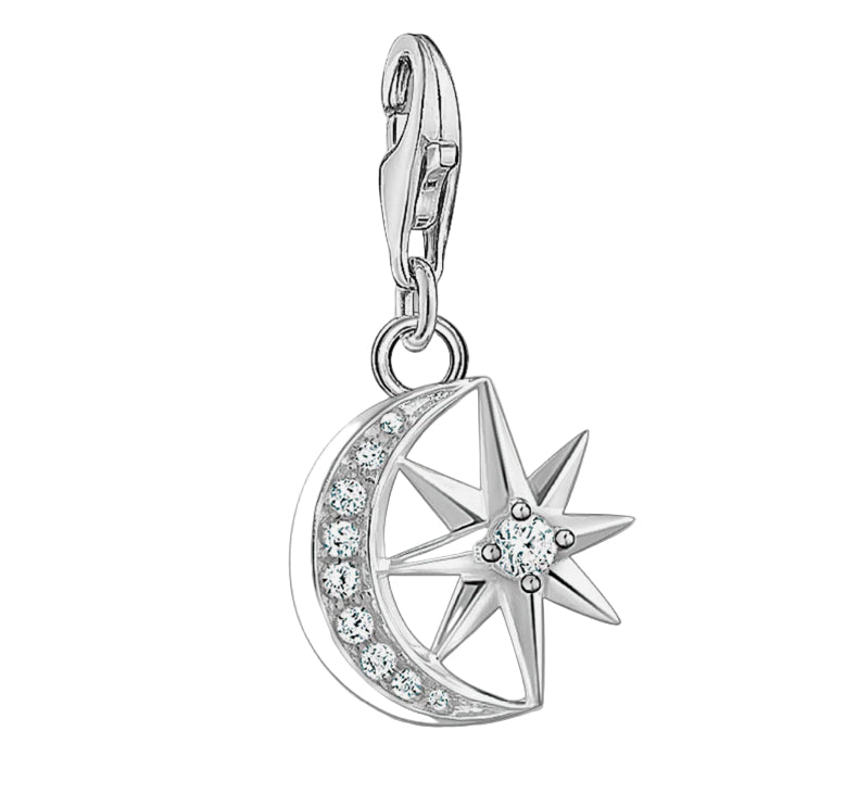 Moon & Windrose with CZ Silver Charm
