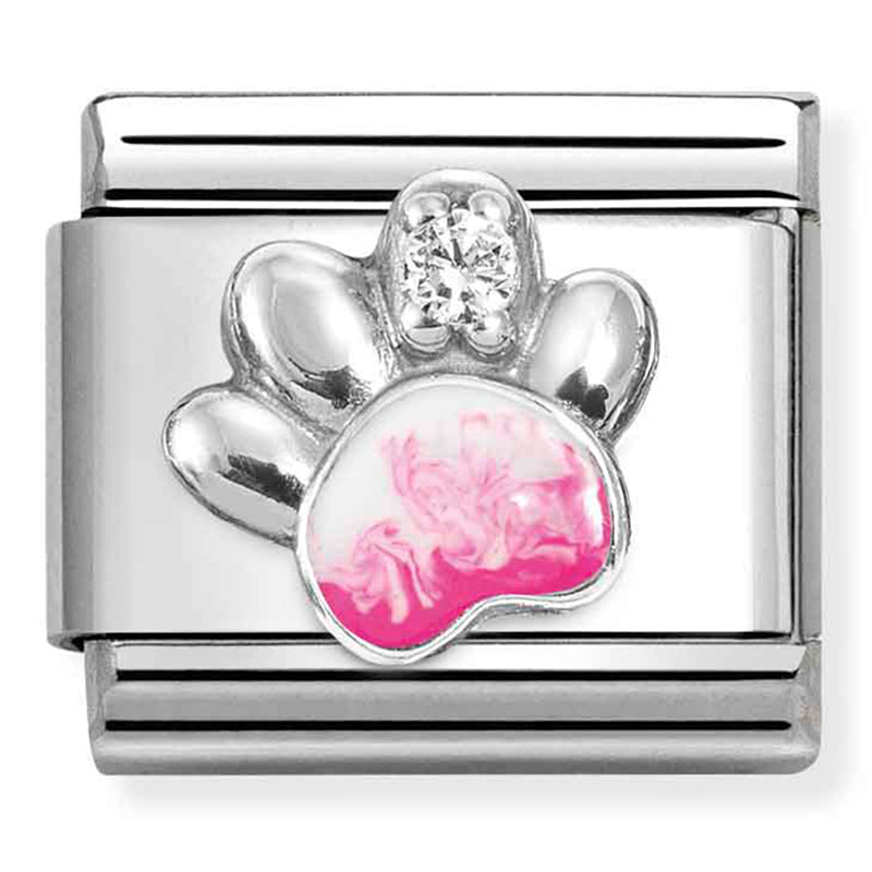 Animals - Pink & White Paw Silver Charm