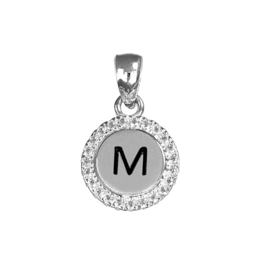 Round White CZ Silver Initial Charm