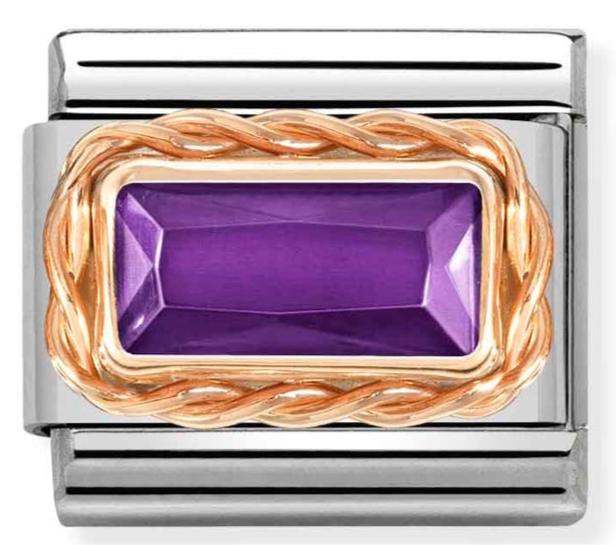 Gemstone - Violet CZ Baguette Stone Rosegold Charm