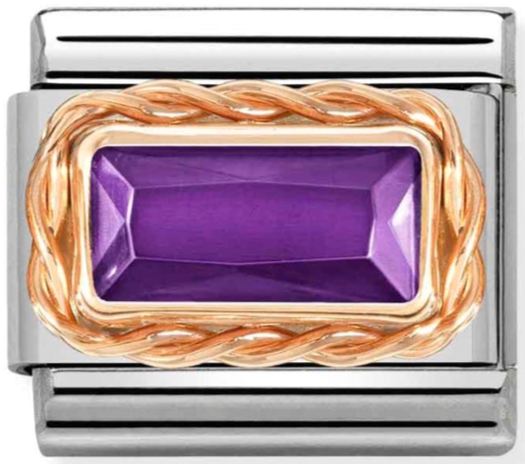 Gemstones - Violet Faceted CZ Baguette Twisted Setting Rosegold Charm
