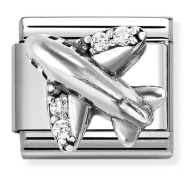 Transport - Aeroplane with CZ Oxidised Silver Charm