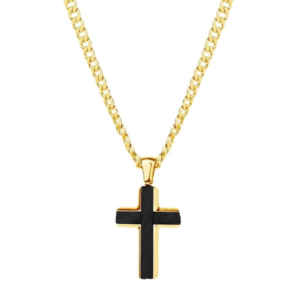 Blaze Stainless Steel Men’s Black Cross Pendant with Curb Chain - 2 Colours
