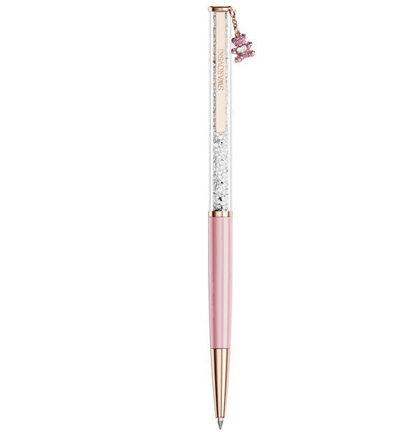 Crystalline Ballpoint Pen - Pink Lacquered Teddy Dangle Rosegold
