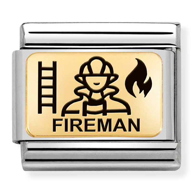 Occupation - Fireman with Black Enamel Gold Charm