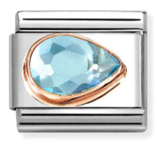 Light Blue CZ Right Drop Faceted Rosegold Charm