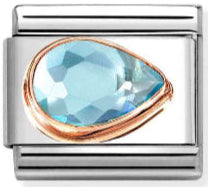 Gemstones - Light Blue CZ Faceted Right Drop Rosegold Charm