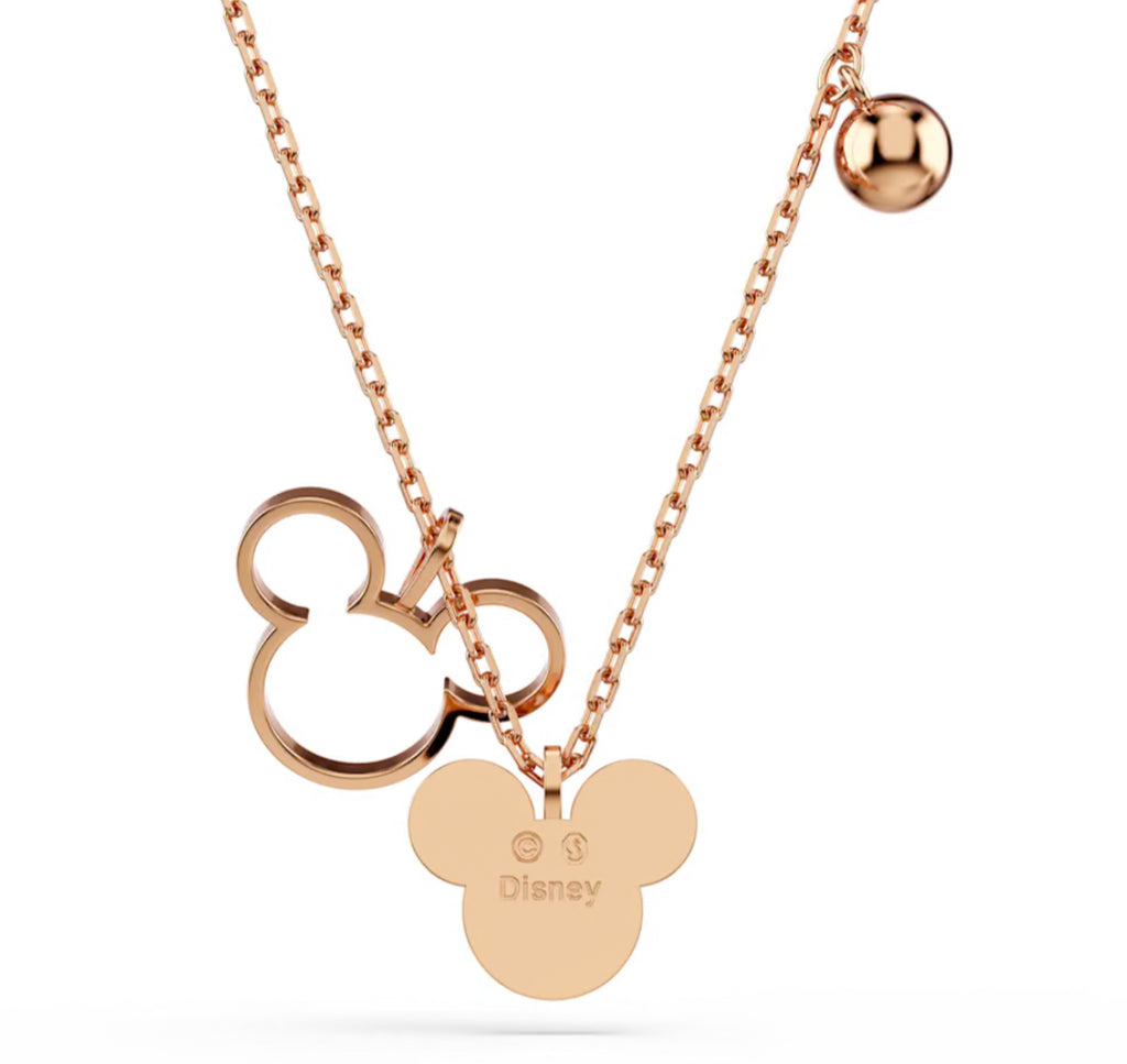 Mickey & Minnie Black Crystal Rosegold Tone Necklace