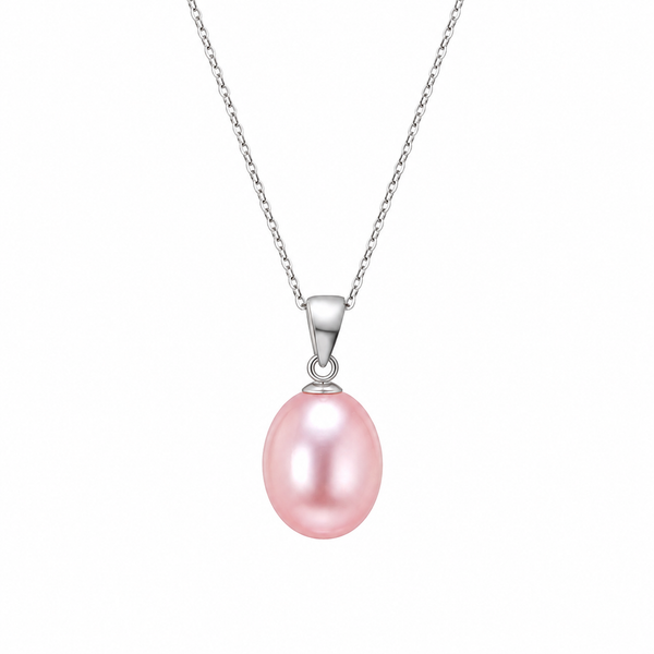 S/S Natural Pink Drop Fresh Water Pendant Necklace