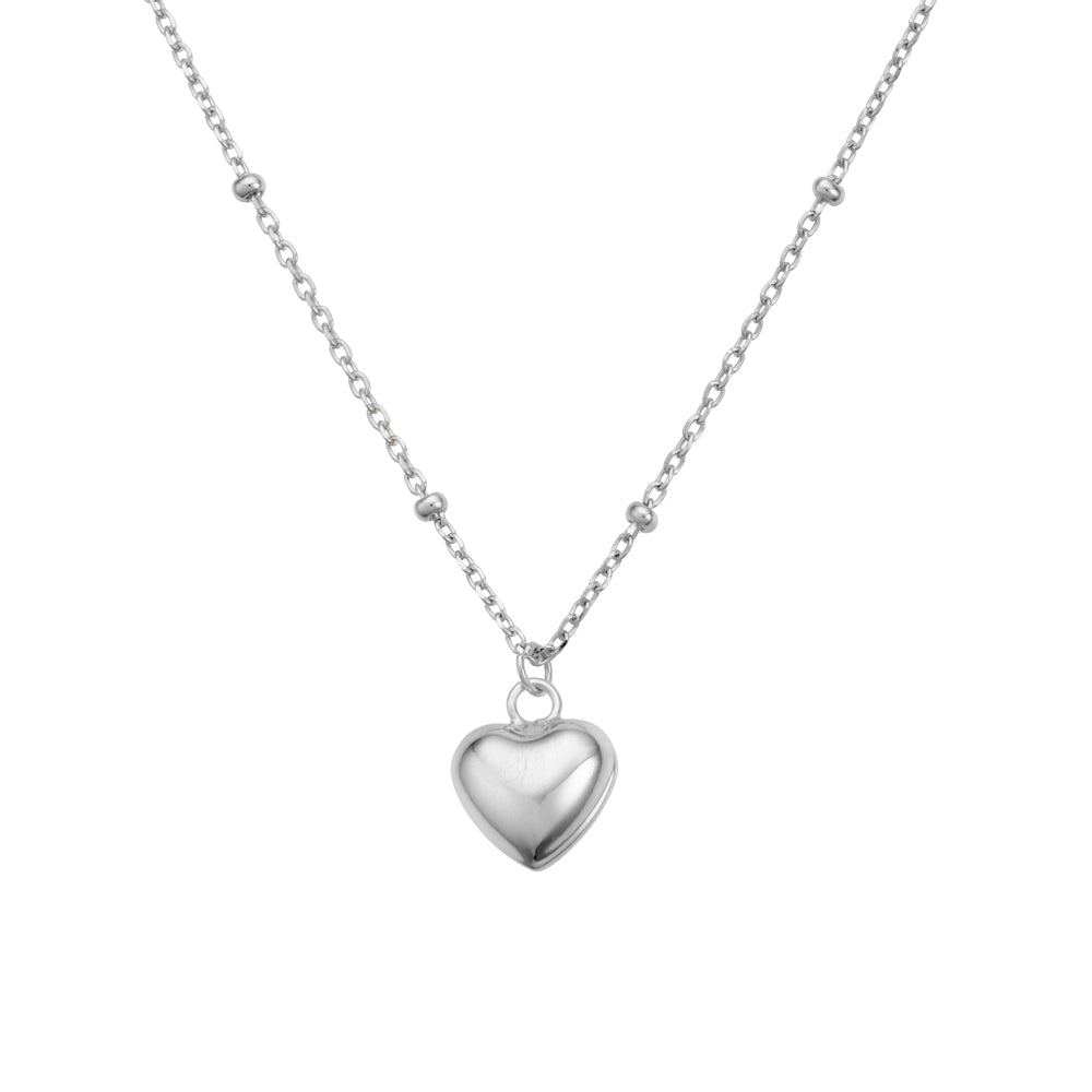 Mini Puff Heart Pendant on Fine Satellite Chain