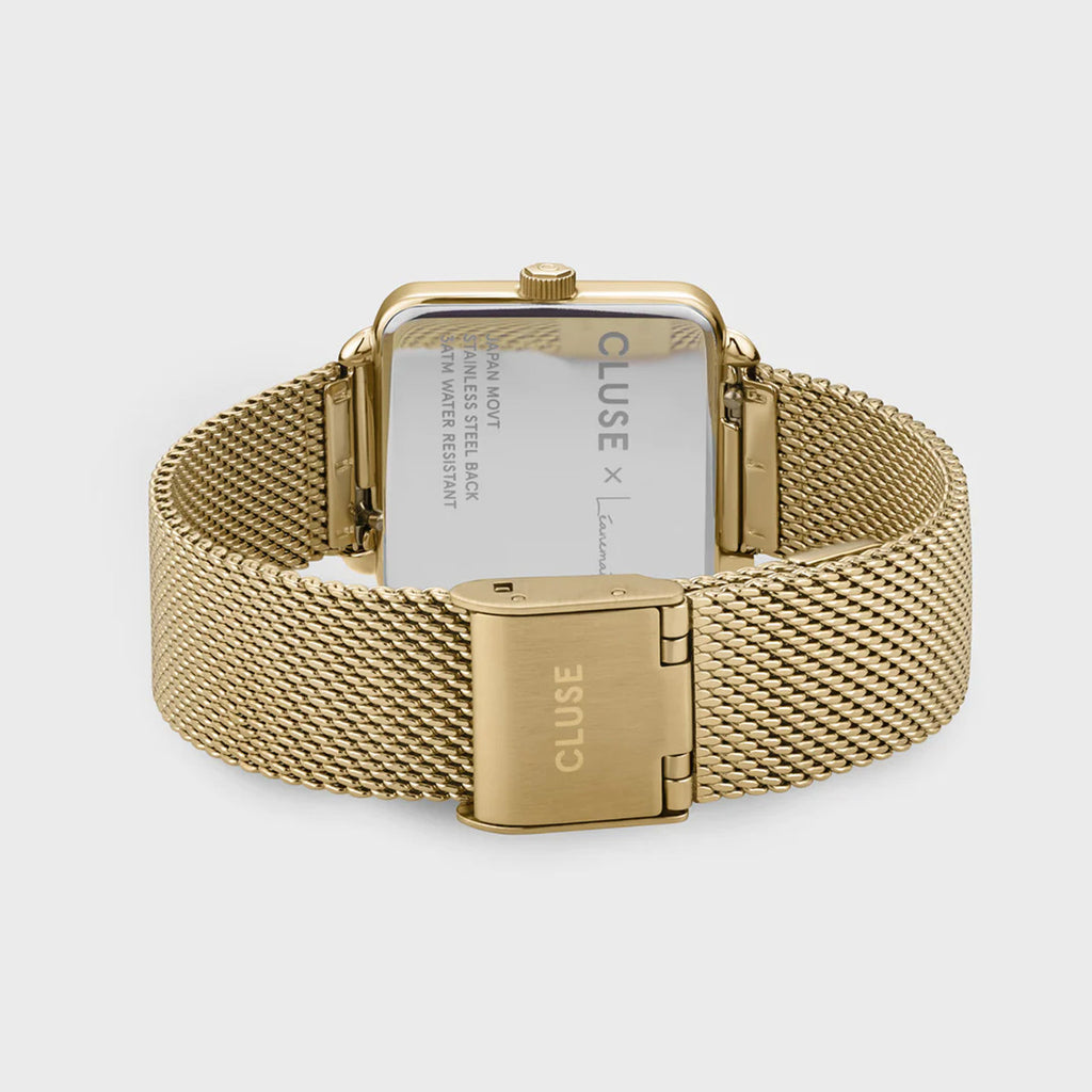 CLUSE La Tetragone Light Gold Mesh Watch + Chain Bracelet Gift Set