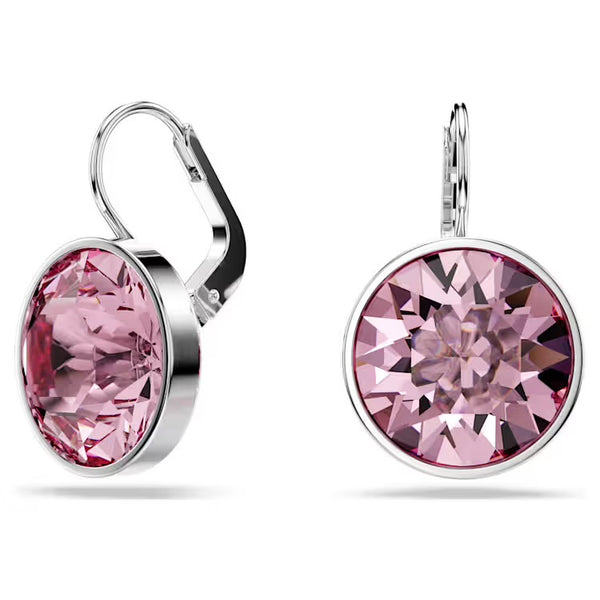 Bella Pink Round Silver Drop Earrings