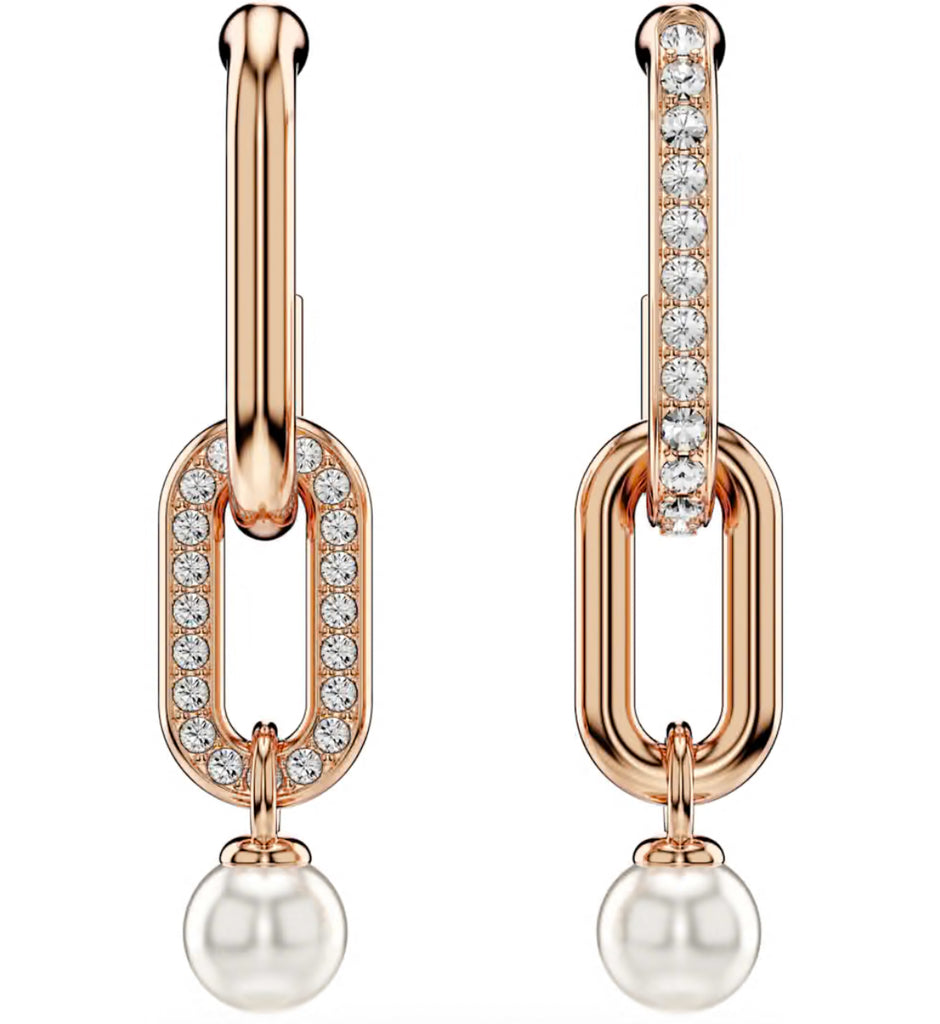 Constella: White Round Cut, Crystal Pearl Rosegold - Necklace & Earring