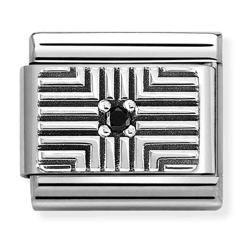 Symbols - Lines Around Black CZ Silver Charm