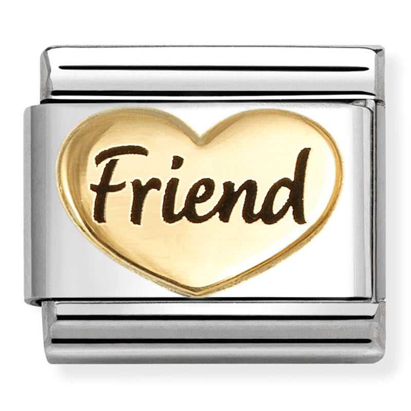 Family - Friend Heart with Black Enamel Gold Charm