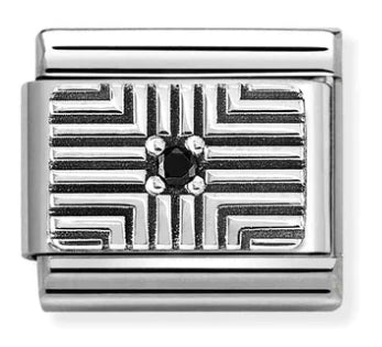 Symbol - Lines Around Black CZ Silver Charm