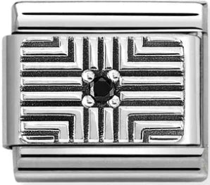 Symbols - Lines Around Black CZ Silver Charm