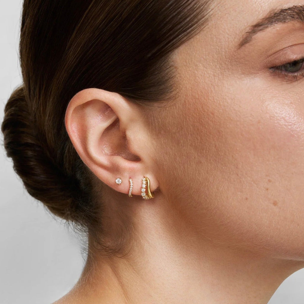 Fairy: Slim Pave with CZ Huggie Hoop Earrings - 2 colours