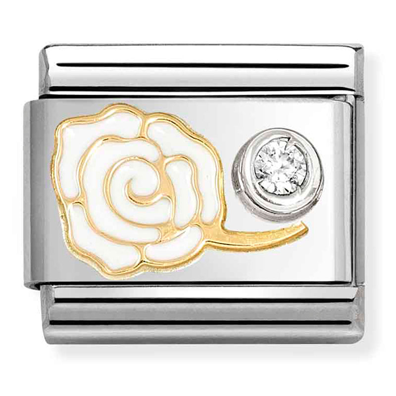 Nature - White Rose with CZ Gold Charm