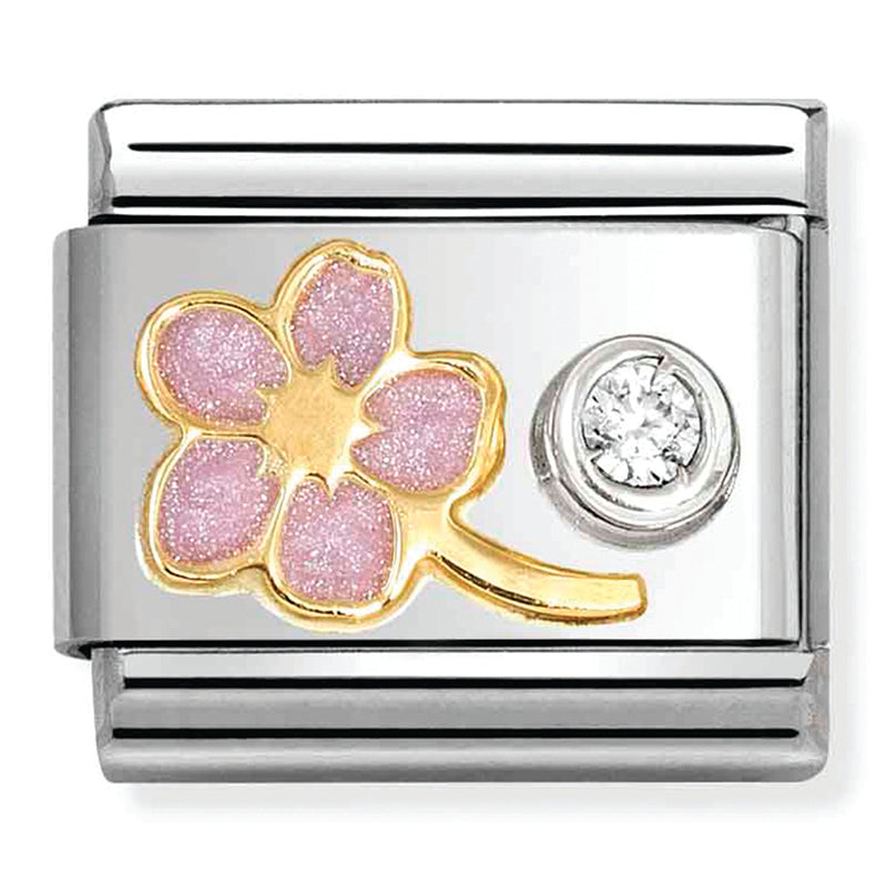 Nature - Pink Myosotis Forget Me Not with CZ Gold Charm